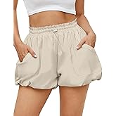 Fisoew Womens Summer Bubble Shorts Casual High Waisted Workout Puffy Shorts with Pockets