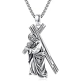Adnix Crucifix Necklace for Men 925 Sterling Silver Jesus Cross Necklace Crucifix Cross Pendant Protection Jewelry for Men Women