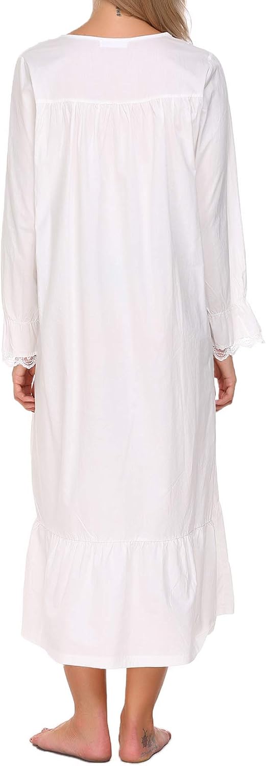 Ekouaer Sleepwear Victorian Nightgown Cotton Sleepshirt Long Sleeve Pajama Dress Vintage Loungewear for Women at  Women’s Clothing store