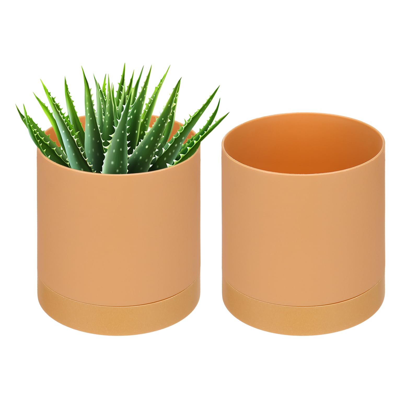 PATIKIL 4 Inch/10cm Plastic Plant Pots, 2 Pack Small Flower Pot Planters with Drainage Holes and Saucer for Home Decor Indoor Plants, Orange