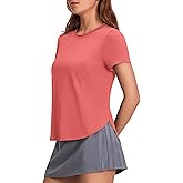 PINSPARK Workout Tops for Women UPF 50+ Yoga Shirts Short Sleeve Athletic Tops with Side Slits Running Gym Tee Top Loose Fit