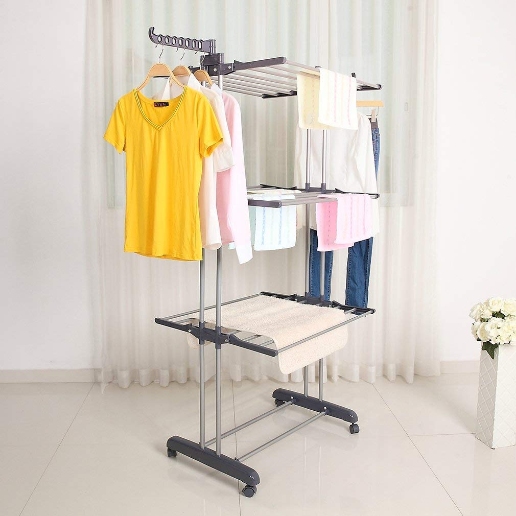 oHholly Indoor Airer 3 Tier Clothes Laundry Drying Rack,Adjustable Clothes Dry Rail Hanger with