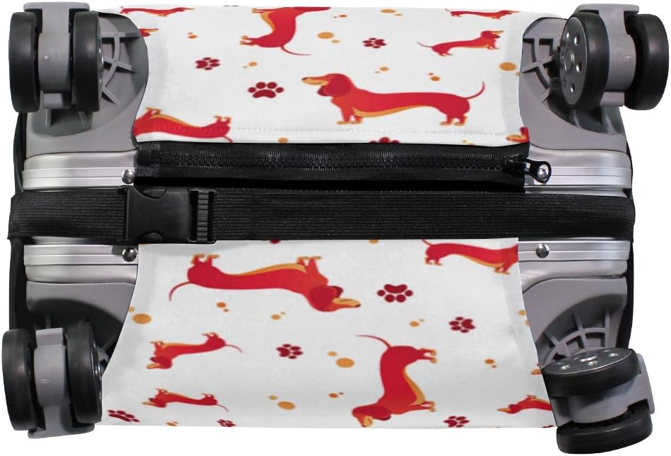 Fashion Travel Red Dachshund Dog With Paw Luggage Suitcase Protector Washable Baggage Covers