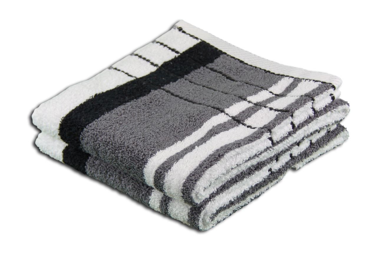 Gözze - Beach Towel, Set of 2, 100% Cotton, Berlin, Striped, 50 x 100 cm - Anthracite/Black