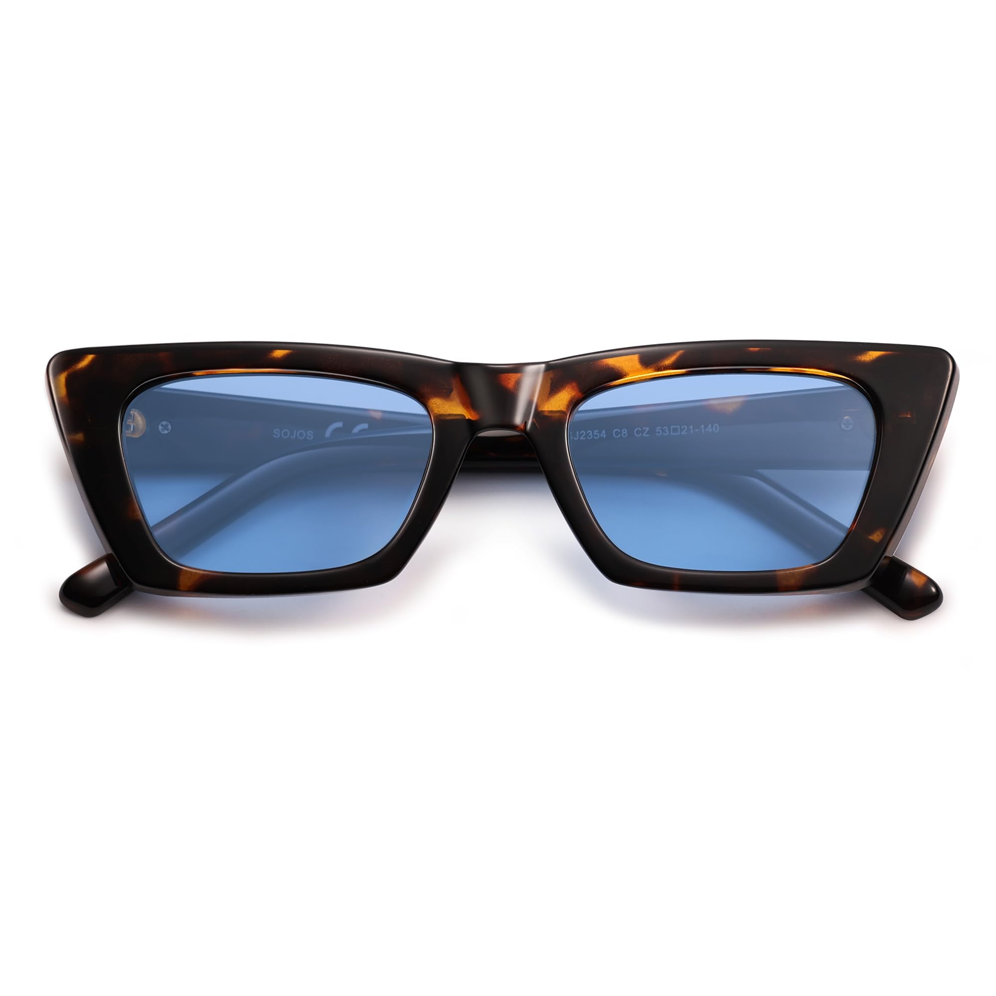 Photo 1 of SOJOS Trendy Rectangle Cateye Polarized Sunglasses Womens Mens, Retro Small Narrow Flat Top Sunnies SJ2354, Tortoise/Blue Tint