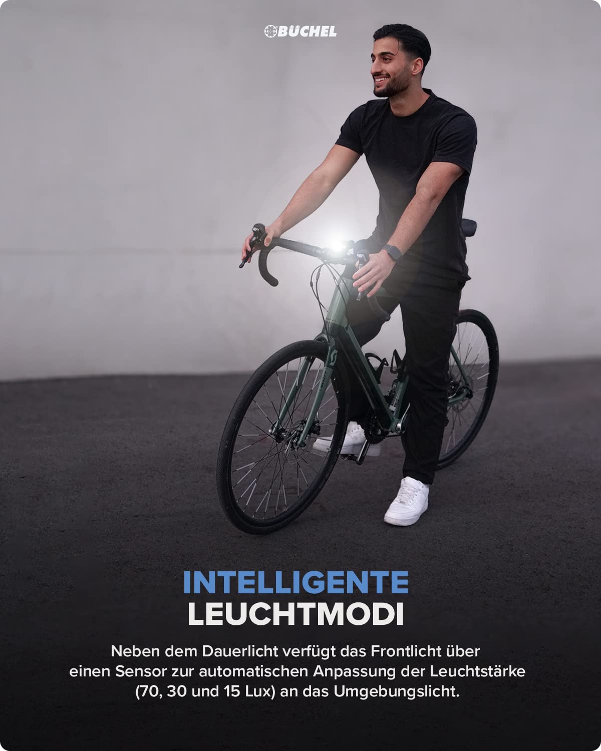 Büchel BLC 720 Fahrradlichter Set I 70/30/15 Lux I StVZO zugelassen mit bis zu 14h Akkulaufzeit I Aufladbares Fahrrad licht LED für vorne + hinten I Rücklicht Fahrrad, fahrradlicht vorne I Micro-USB 4