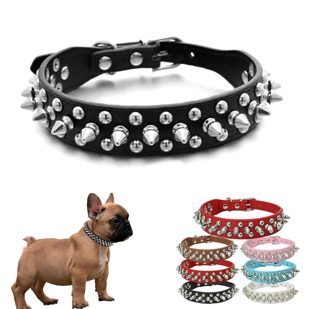 HimyBB Rivet Studded Cat Puppy Dog Collar Adjustable Pu Leather Pet Collars Black Large