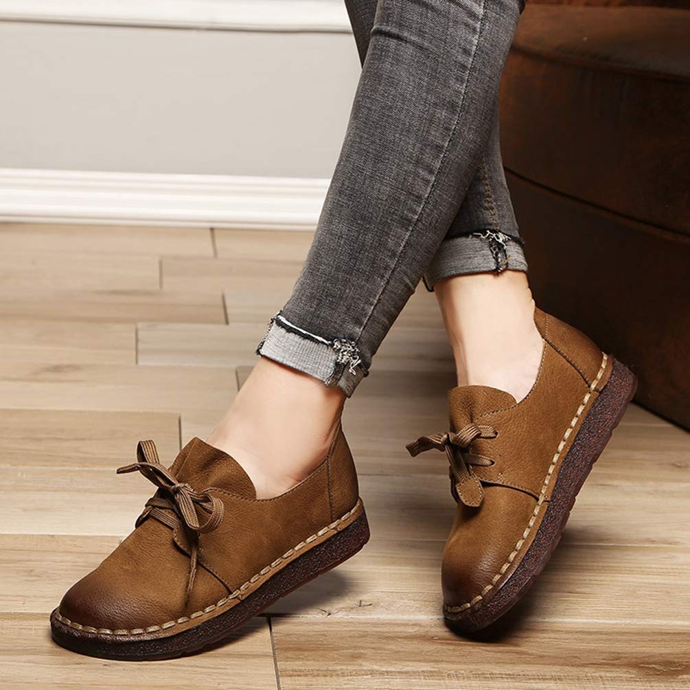 Women Laceup Casual Flat Loafers Shoes Mother Driving