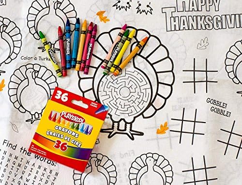Amazon Com Kids Coloring And Activity Thanksgiving Tablecloth Bundle 2 Items 1 Paper Tablecover 1 Box Of Crayons Kitchen Dining