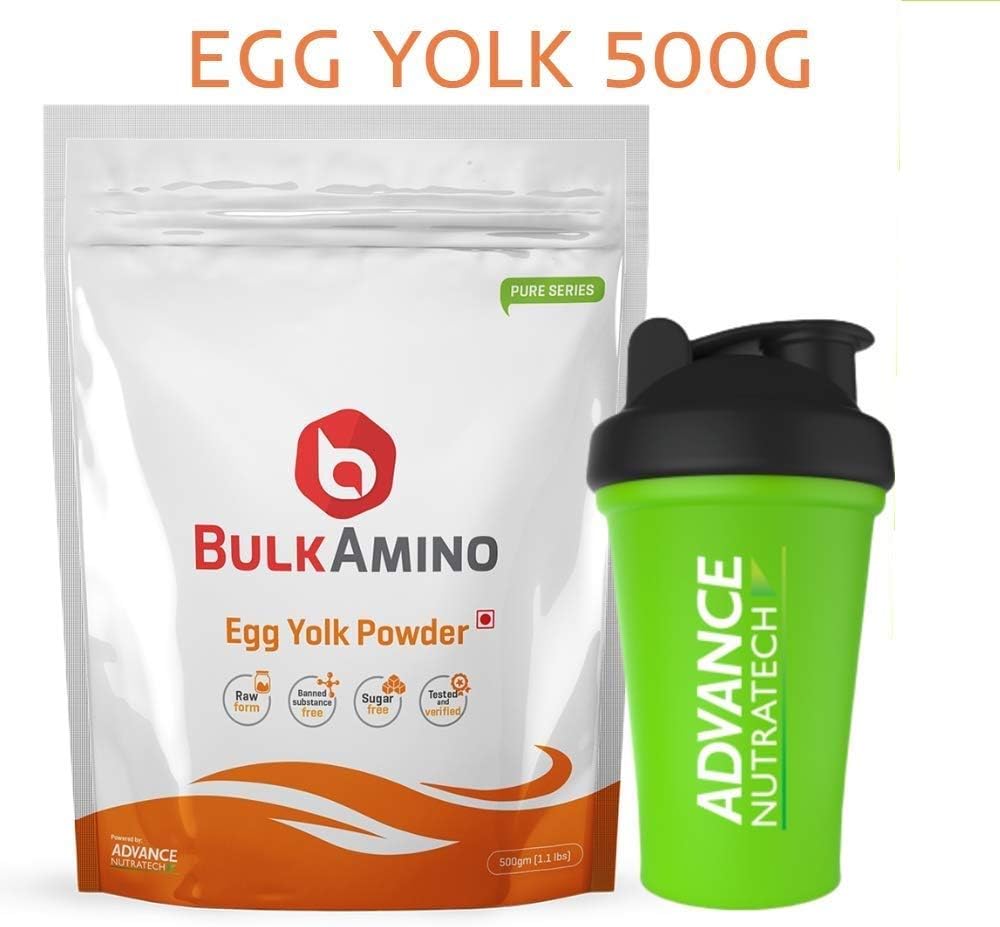 Advance Nutratech Bulkamino Egg Yolk Powder 500Gram | Free shaker |(1.1Lbs) Unflavoured With 16 Servings.