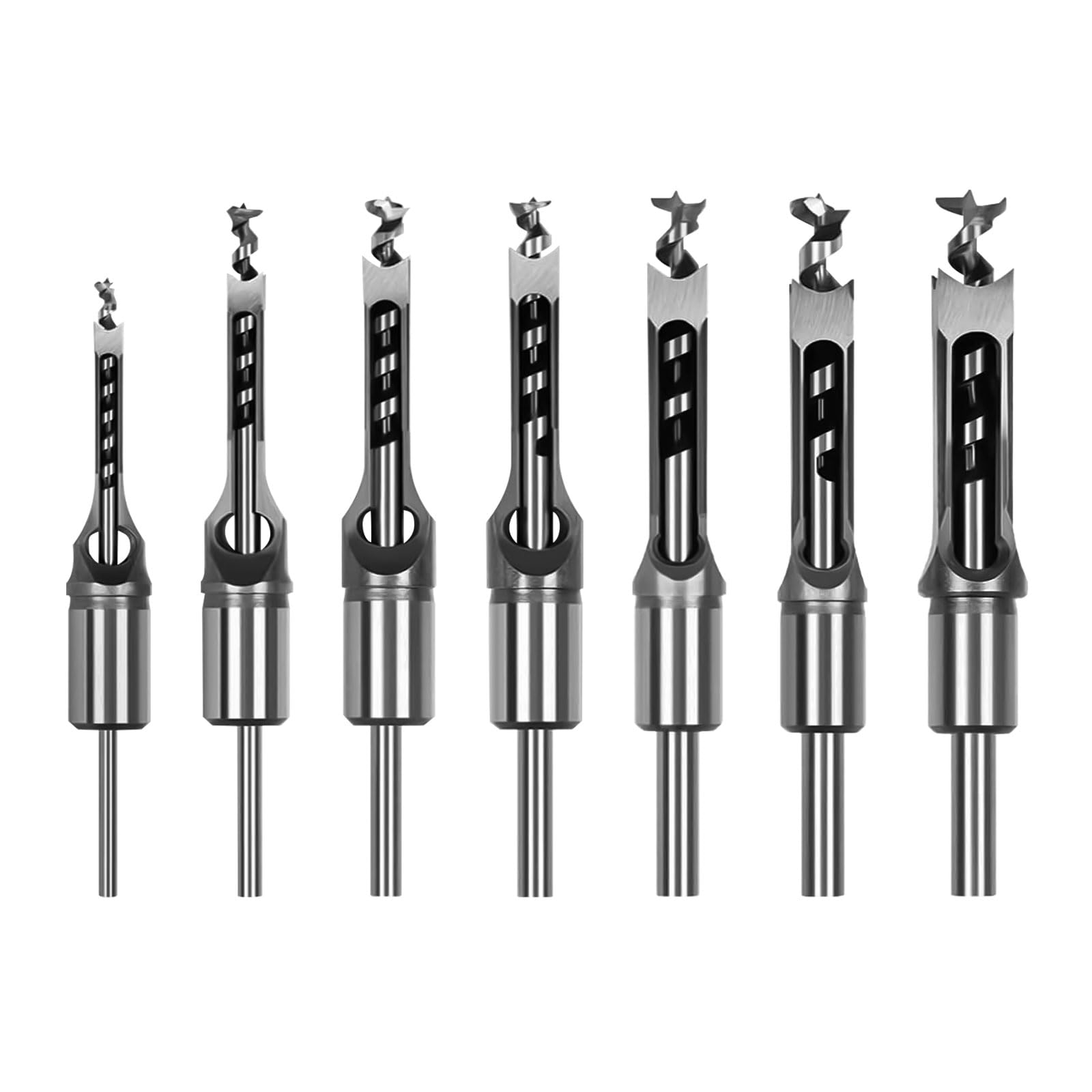 Square Hole Drill Bit Sets, Woodworking HSS Wood Mortising Chisel Countersink Bits Hole Mortise Drill Bit Set for Carpenter, 6.4mm/8mm/9.5mm/10mm/11mm/12.7mm/14mm/16mm (7PCS)