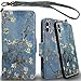for iPhone X Xs Detachable Leather Wallet Phone Case, with Tempered Glass and Wrist Strap, Enhanced Magnetic Closure, Durable Slim, Luxury Flip Folio Cases for Apple iPhone 10 5.8 (Blossom)