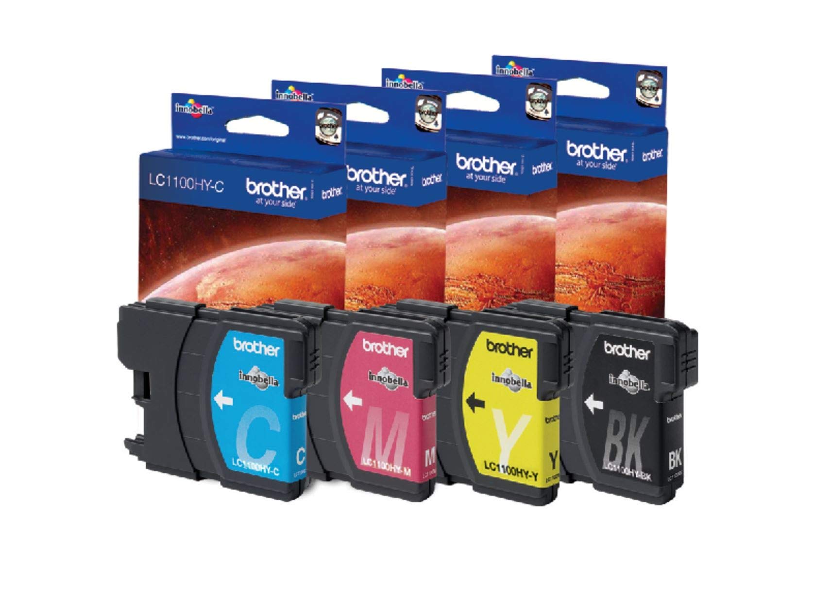 Brother LC-1100HYBK/LC-1100HYC/LC-1100HYM/LC-1100HYY Inkjet Cartridge, Black/Cyan/Magenta/Yellow, Multi-Pack, High Yield, Includes 4 x Inkjet Cartridges, Brother Genuine Supplies