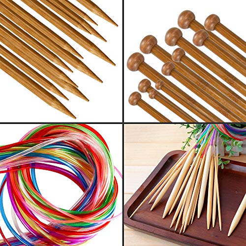 LINGSFIRE Knitting Needles Set, Weaving Tools Knitting Kits 18 Pairs 18 Sizes Bamboo Circular Knitting Needles Colored Tube 36 Pcs 18 Size Single Pointed Bamboo Knitting Needles 2.0 mm-10.0 mm (Set 1) - Thumbnail 3