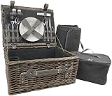 Red Hamper Grey Tweed Wicker Picnic Basket for 2 with Cooler & Blanket view 8