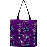 HKAENE Canvas Tote Bag for Women, Reusable Grocery Bags, Cute Tote Bags Aesthetic for Christmas Gifts, Shopping&Beach (Purple Butterfly)