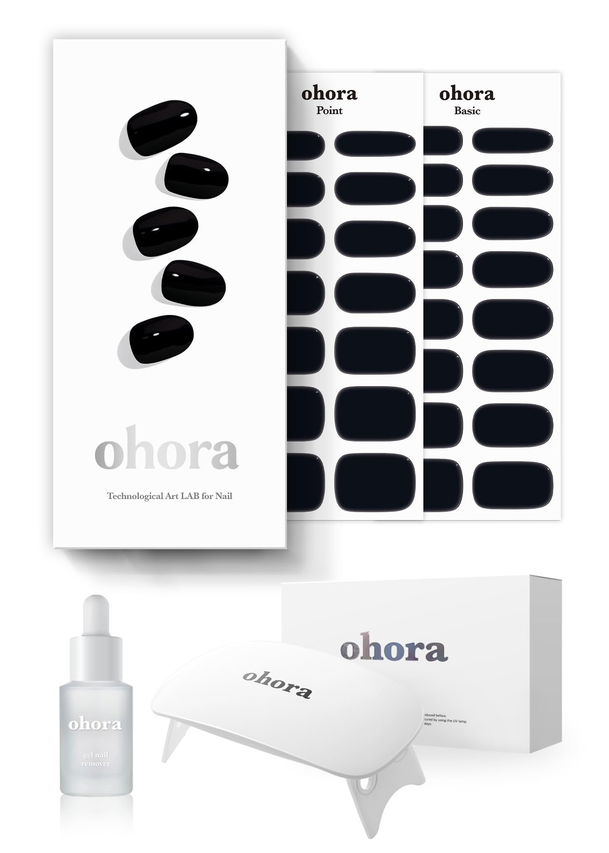 Photo 1 of ohora Semi-Cured Gel Nail Strips Value Set (N Onyx Starter Kit) Includes Full Size Lamp and Mini Remover, Salon-Quality, Long Lasting, Easy to Apply & Remove