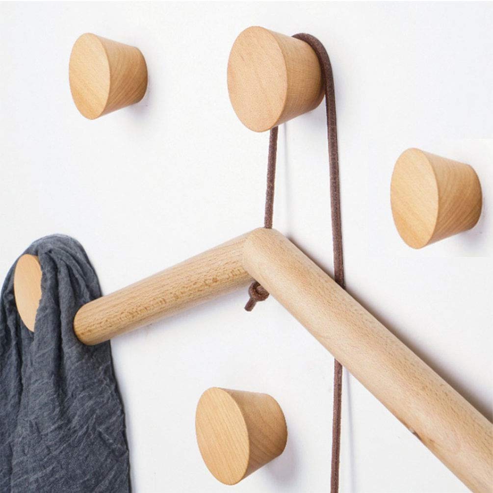 CASKIE Wooden Coat Hook 5 Pack, Wood Wall Hat Hook, Wooden Coat Peg Coat Hanger, Heavy Duty Hooks for Hanging Clothes, Coats, Hats, Robes, Towels, Bedroom, Closet, Bathroom, Entryway