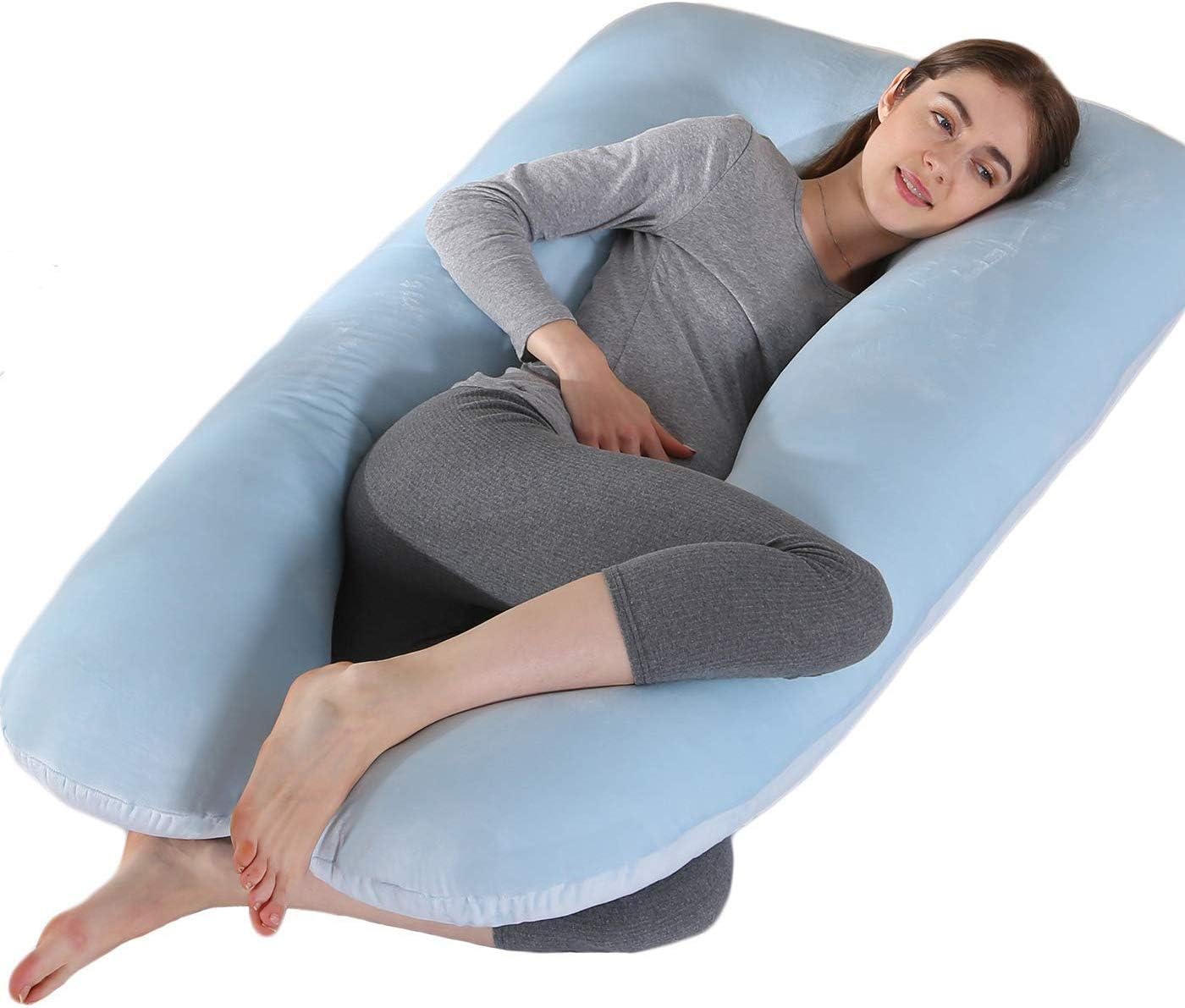 VIOLETY Pregnancy Pillow, U-Shaped Side Sleeping Maternity Pillow, Full Body Support Pillow with Replaceable & Washable Outer Covers, 70x130cm (Light Blue)