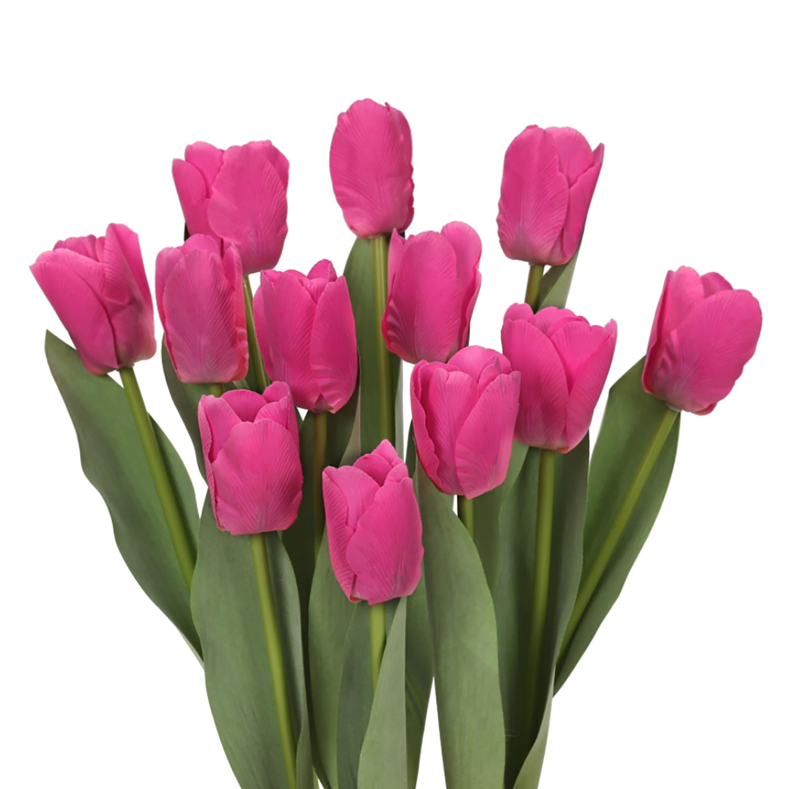 DuHouse 12pcs Hot Pink Artificial Tulips Flowers Real Touch Tulip Bouquets in Bulk Fake Tulips Flowers for Home Kitchen Decoration Wedding Party