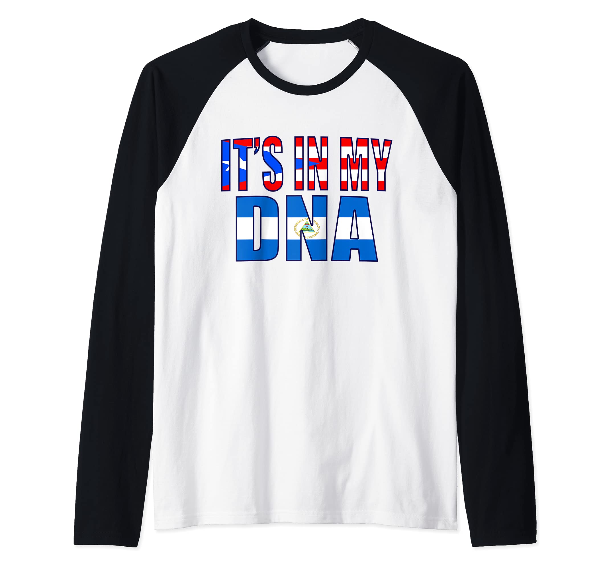Puerto Rican And Nicaraguan DNA Flag Heritage Raglan Baseball Tee