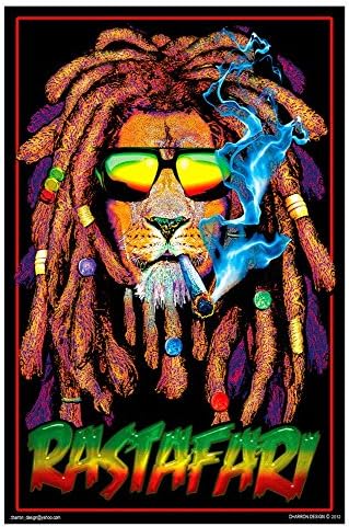 Rastafari Lion Blacklight Reactive Poster