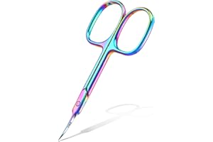 AOZUO Curved Cuticle Scissor, Professional Stainless Steel Manicure Scissor Fine Curved Blade Eyebrow Eyelash Grooming Scissors for Nose Hair Mustache Trim Nail Dry Skin(Colored)