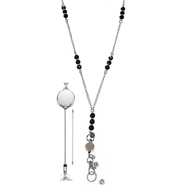 Hidden Hollow Beads Retractable Badge Reel - Beaded Lanyard For ID & Keys (28-30 Inch)
