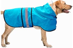 DADANFLY Dog Raincoat Waterproof Reflective Slicker - Lightweight Breathable Hooded Poncho Rain Coat Jacket with Adjustable Belly Strap and Leash Hole for Small Medium Large Dogs (Large, Blue)