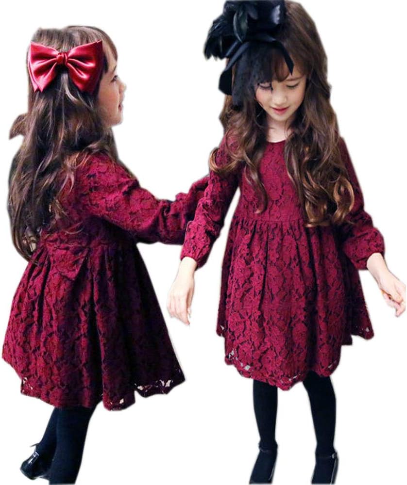Little Girls Elegant Flower Border Stretch Lace Flower Girl Dress