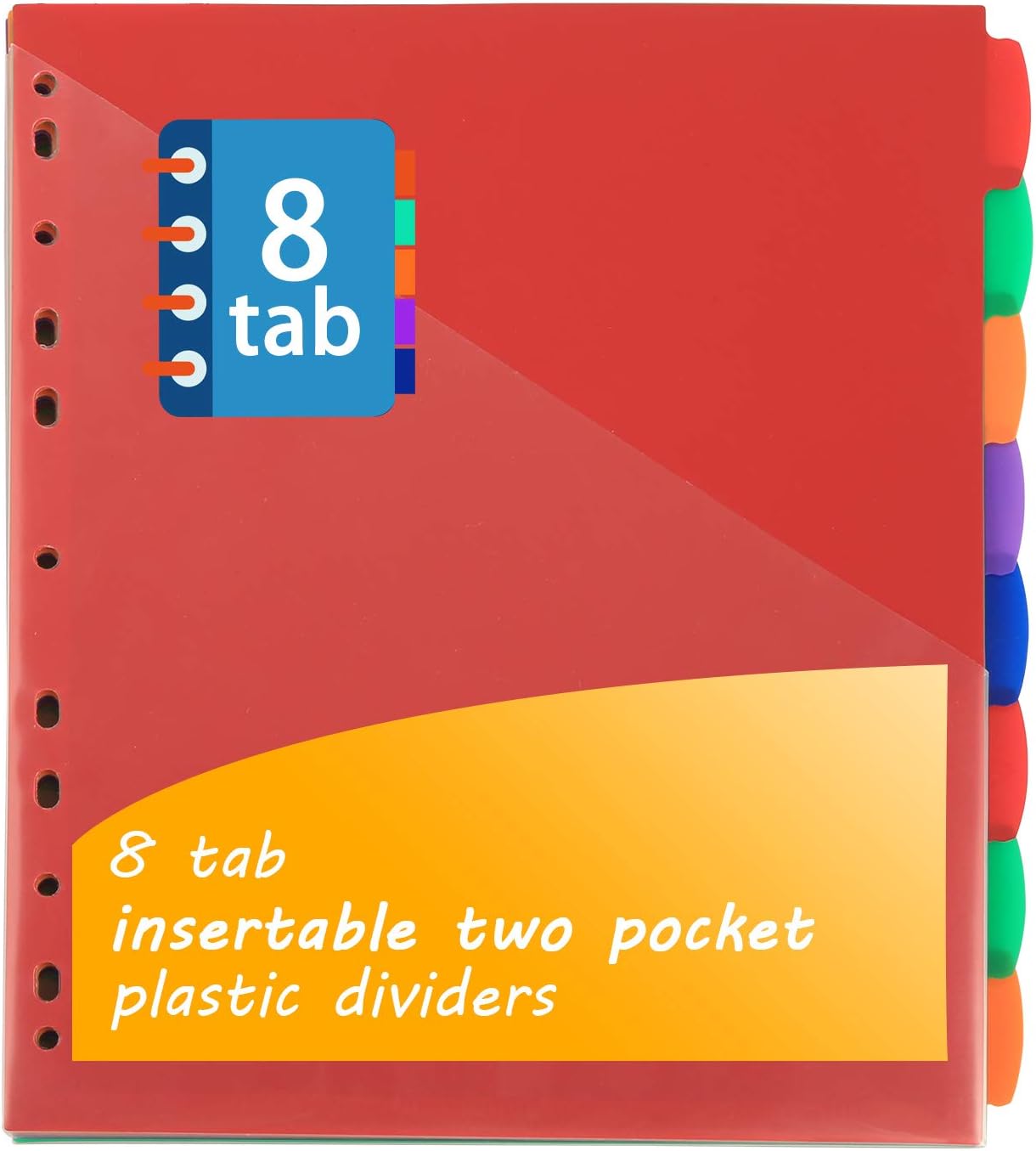 Binder Dividers with Front Pocket Binder Index Dividers 8-Tab Set Pack of 3 Sets Multicolor Tab dividers Plastic Binder Dividers with Tabs : Office Products