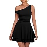 Kaximil Women's Sexy Ruffle Hem Mini Dress One Shoulder A Line Ruched Short Party Dresses