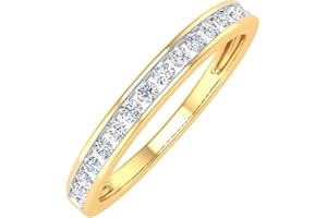 FINEROCK 1/4 Carat Channel Set Diamond Ladies Anniversary Wedding Band in 10K Gold