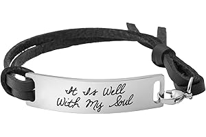 Yiyang Inspirational Leather Bracelet for Women Christian Engraved Bibler Verse Silver Jewelry