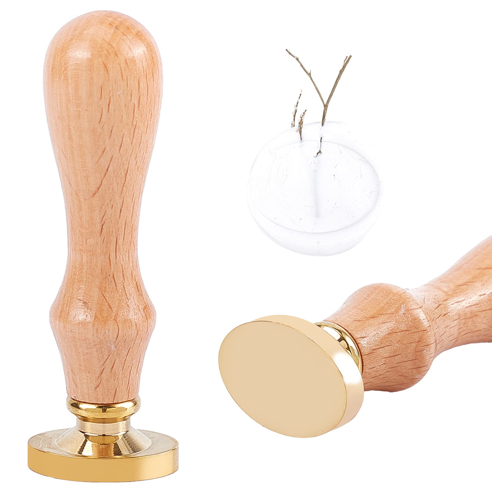 CRASPIRE Blank Wax Seal Stamp Oval Design Head with Wooden Handle for Wedding Invitations, Solid Brass Head without Engraving for Party Invitation Envelope Gift Card Christmas Wrapping