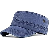 Malaxlx Military Cadet Army Cap for Men Women – Washed Cotton Vintage Adjustable Flat Top Hat