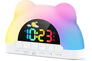 Azyh Alarm Clock for Kids with 11 RGB Night Light, Ok to Wake Clock with Green Light Red Light,10 Ringtones, 3 Brightness Adj