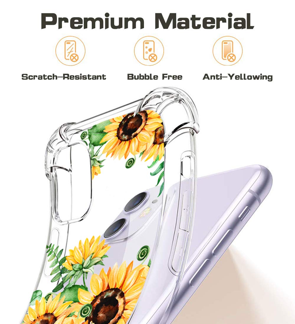 RicHyun Sunflower Case for iPhone 11, Yellow Floral Pattern Soft Flexible TPU Protective Case for iPhone 11 2019