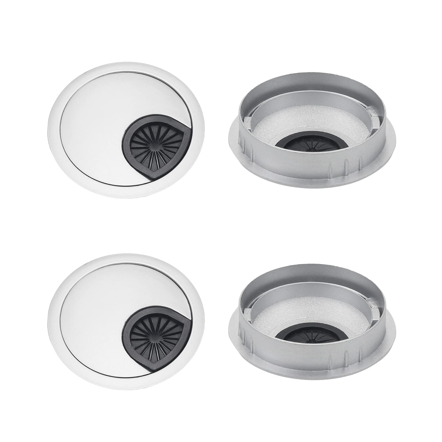 MroMax 2.28" Desk Grommet Zinc Alloy 58mm Cable Hole Cover Cord Desk Grommets Arrange Wires Organizer for Home Office Desk Cable Cord Pearl Silver 4Pcs