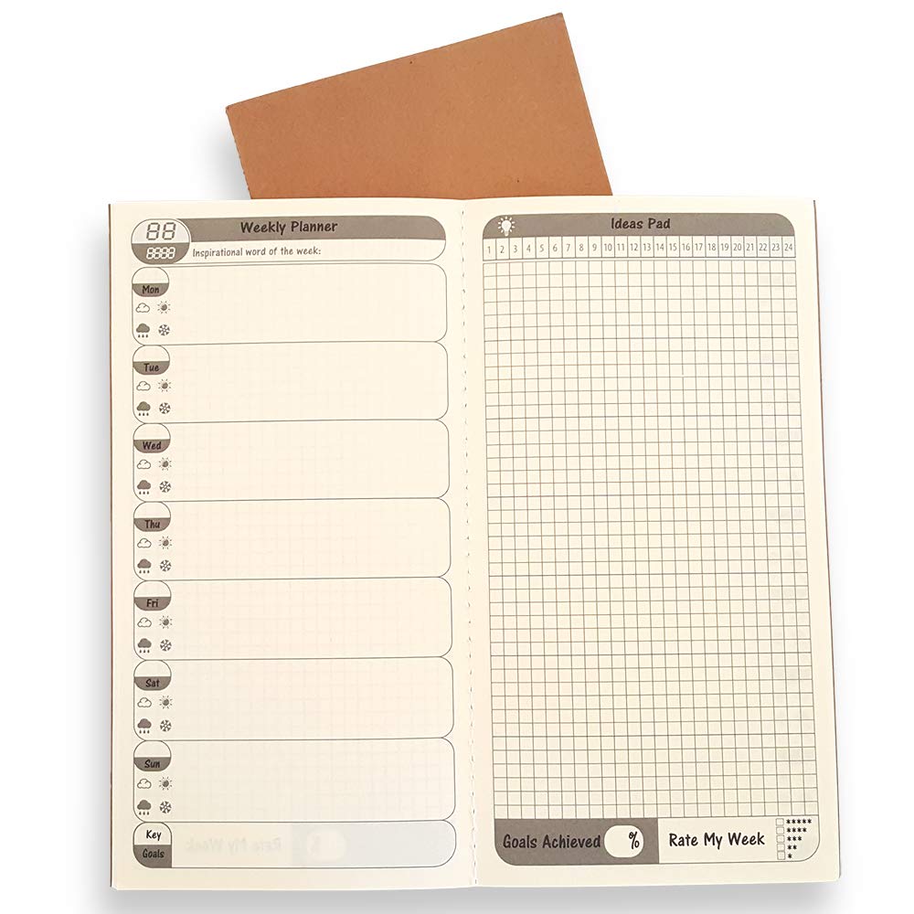 2 Pack Calendar To-Do List Weekly Planner Refill Insert for Standard Traveller's Notebook Leather Journal - 21x11cm Ideal Weekly Diary Notebook