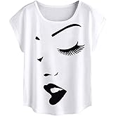 WDIRARA Women's Figure Graphic Print Short Sleeve Round Neck T Shirt Top