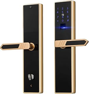 VEVOR 4 Wege Elektronisches Smart Türschloss Biometrisches Keyless Lock Fingerabdruck Touchscreen Passwort IC Karten und Schlüssel Home Office Eingangstür Sicherheit Wendegriff(Gold)