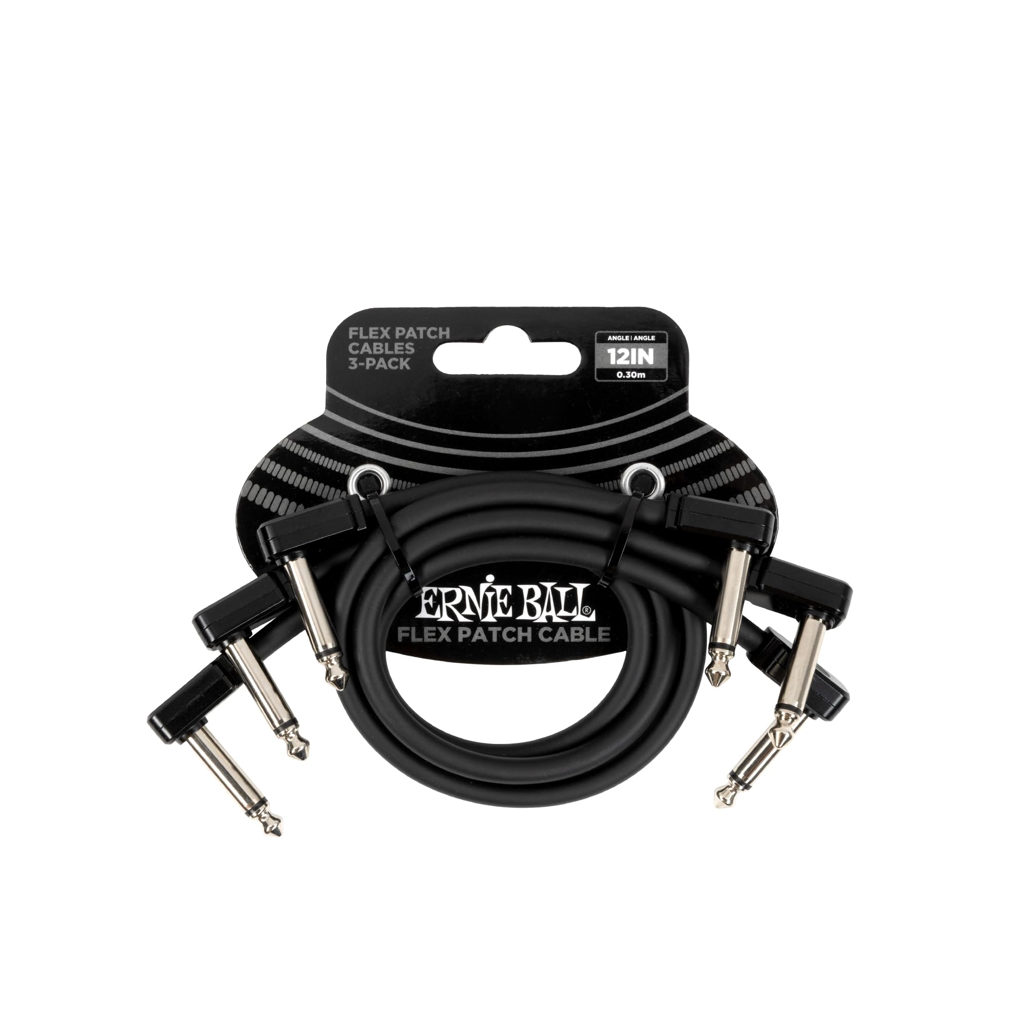 Ernie Ball Flex Patch Cable 12in - Black - 3 Pack