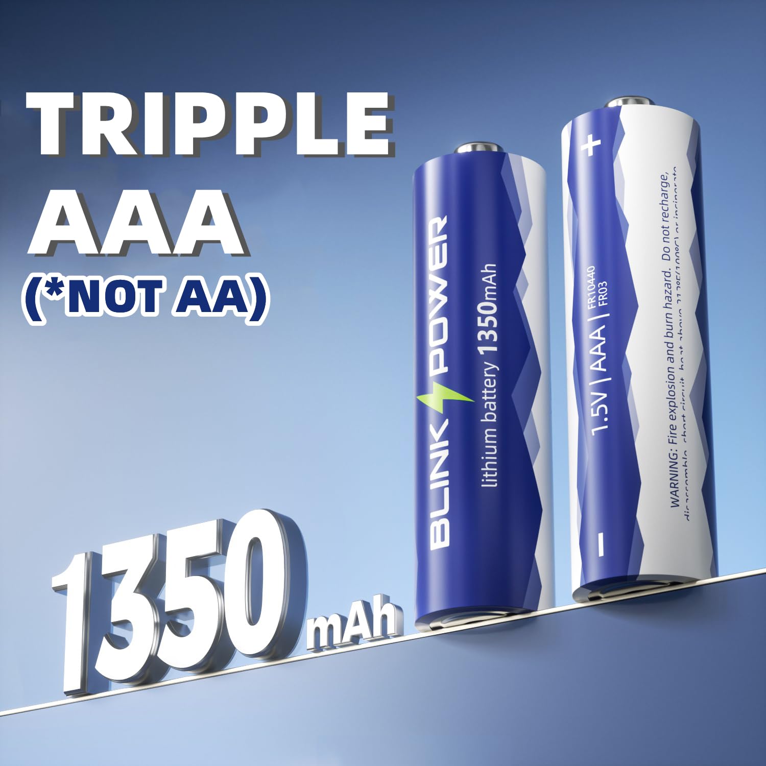Blinkspower™ Triple A Lithium Batteries, 16 Pack NO.1 Lasting 1350mAh 1.5V AAA Lithium Batteries, for High-Tech Devices【Non-Rechargeable】