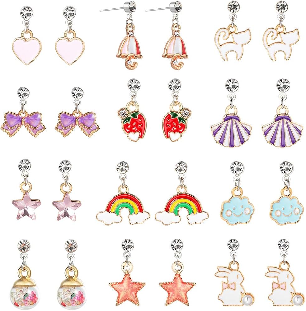 Amazon Com Pinksheep Clip On Earrings For Little Girls Mermaid Earrings Shell Earrings Pearl Earrings For Kids 12 Pairs Best Gift 8 Lovely 12 Jewelry
