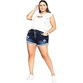 City Chic Women's Plus Size Denim Distressed Detail Cuff Short