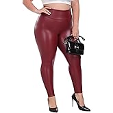 VOGUEMAX Women's Plus Size Faux Leather Leggings High Waisted Pleather Pants Stretchy Sexy PU Tights for Women