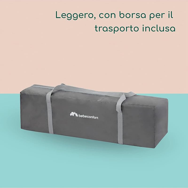 Soft Dreams Lettino per bambini 0-3 Anni (0-15 kg), Culla da Campeggio con Materasso incluso in fibra di legno e schiuma (60x120 cm), Pieghevole, Borsa da trasporto, Grey Mist