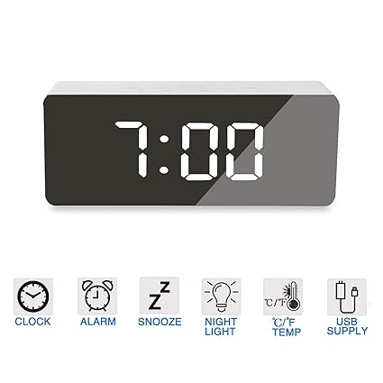 Hakkin LED Wecker Digitaler Reisewecker Alarmwecker Spiegelwecker mit LED Anzeige Bester Schminkspiegel mit Dimmer, Snooze, T