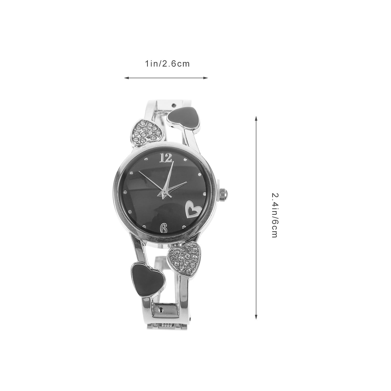 Hemobllo Ladies Silver Bangle Watch-Rhinestone Heart-Shaped Bracelet Watches for Women, Fashionable Silver Cuff Quartz Wrist Watches, Elegant Ladies Bracelet Watch for Women & Girls